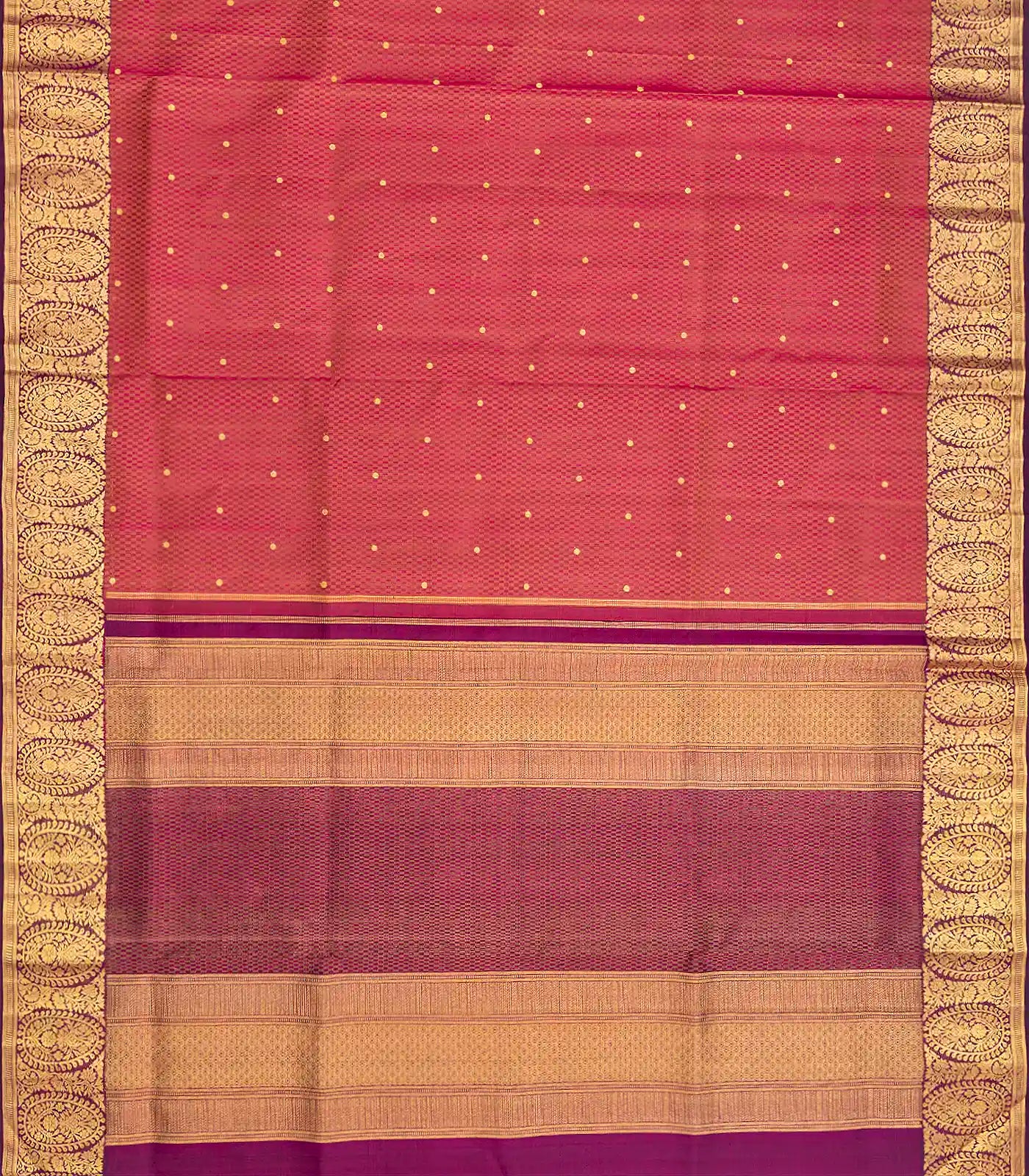 Crimson Handloom Lino Checks Silk Saree Coin Buttas