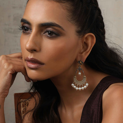 trueBrowns Silver Gold Tone Chandbaali Earrings