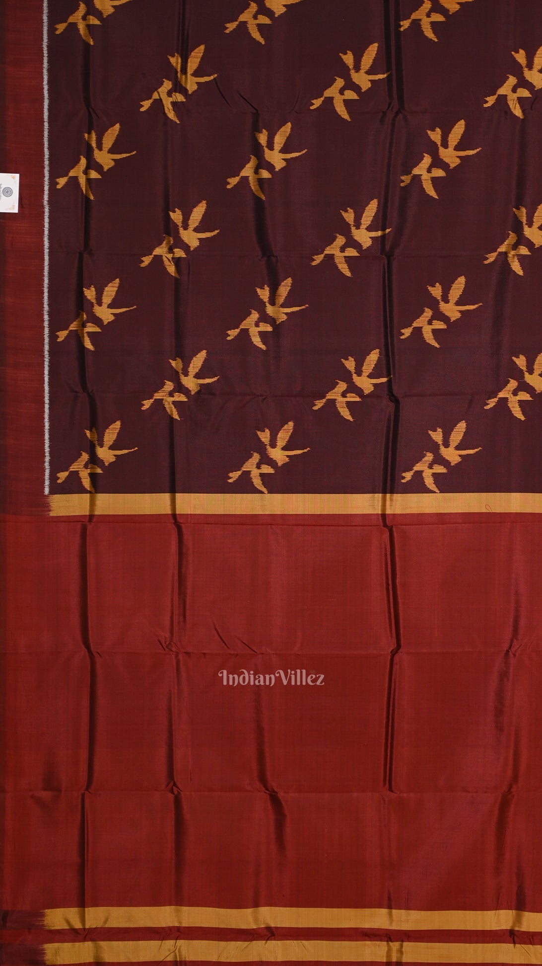 Coffee Mustard Yellow Bird Odisha Ikat Contemporary Designer Saree