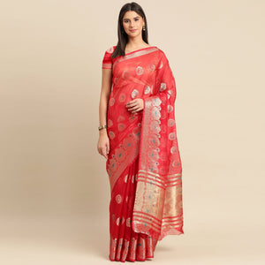 Maroon Woven Organza Saree