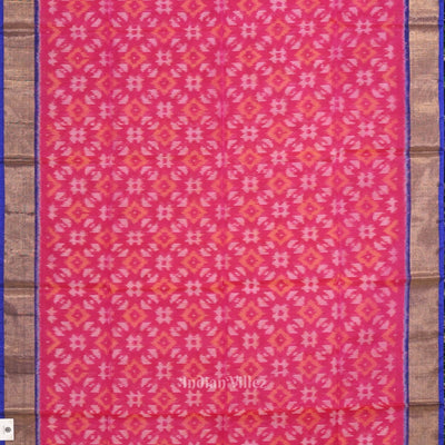 Rani Pink with Blue Pochampally Ikat Sico (Silk & Cotton) Saree with Zari Border