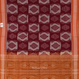 Maroon Orange Pasapali Odisha Sambalpuri Pure Cotton Saree