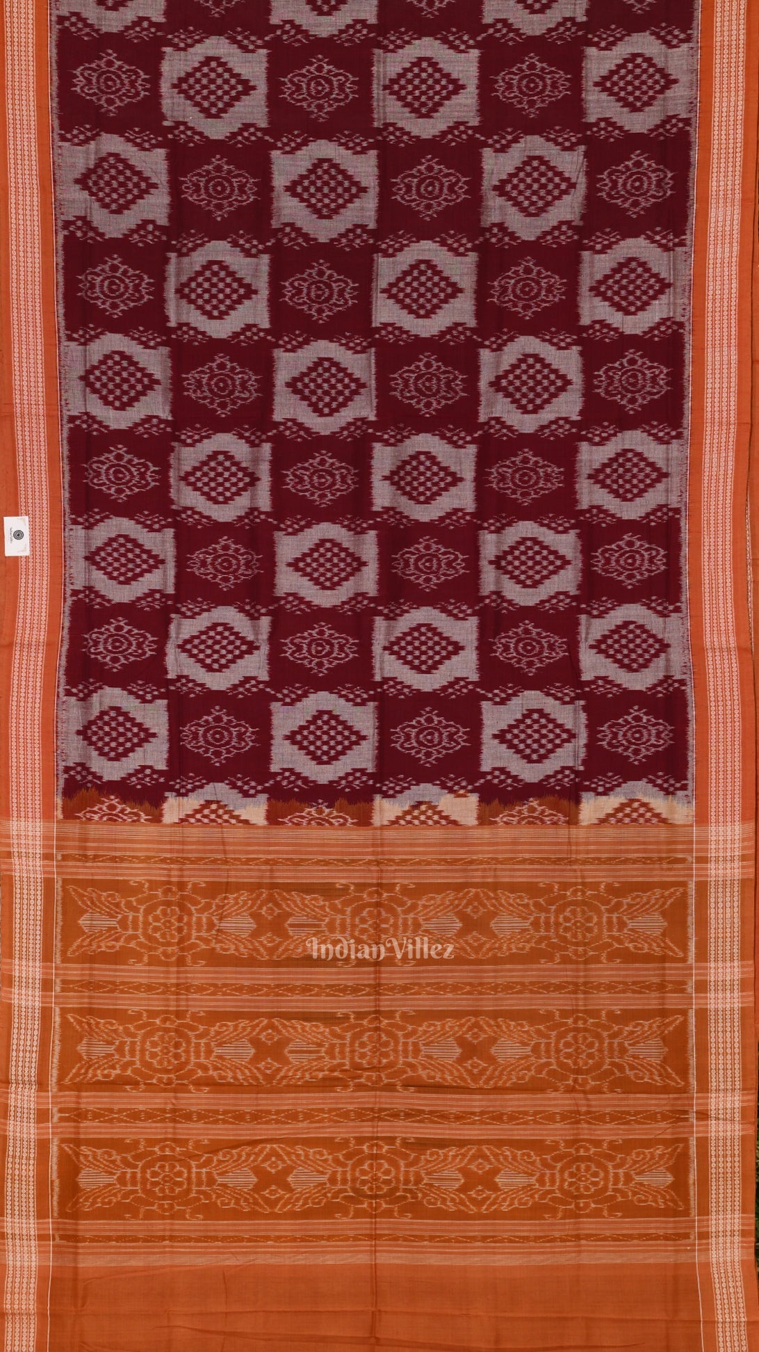 Maroon Orange Pasapali Odisha Sambalpuri Pure Cotton Saree
