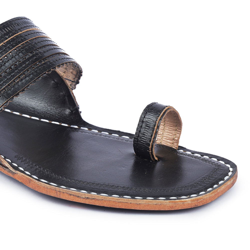 Black Handstitched Leather Kolhapuri Men Slipper