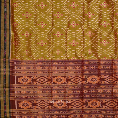 Mehendi Green Maroon Floral Theme Odisha Ikat Khandua Silk Saree