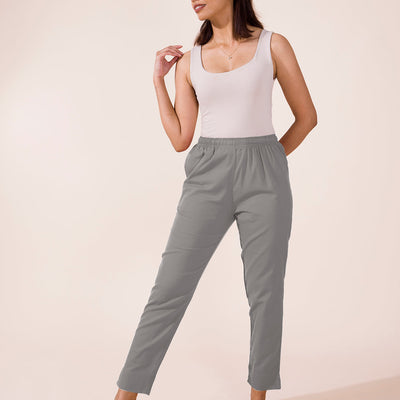Women Solid Ebony Grey Cotton Pencil Pant