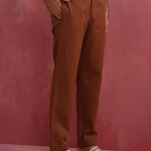 trueBrowns Men's Brown Cotton Twill Pant