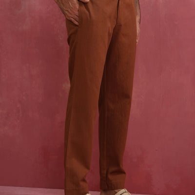 trueBrowns Men's Brown Cotton Twill Pant