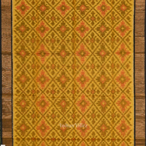Yellow Black Pochampally Ikat Sico (Silk & Cotton) Saree with Zari Border