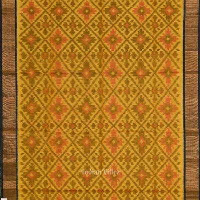 Yellow Black Pochampally Ikat Sico (Silk & Cotton) Saree with Zari Border