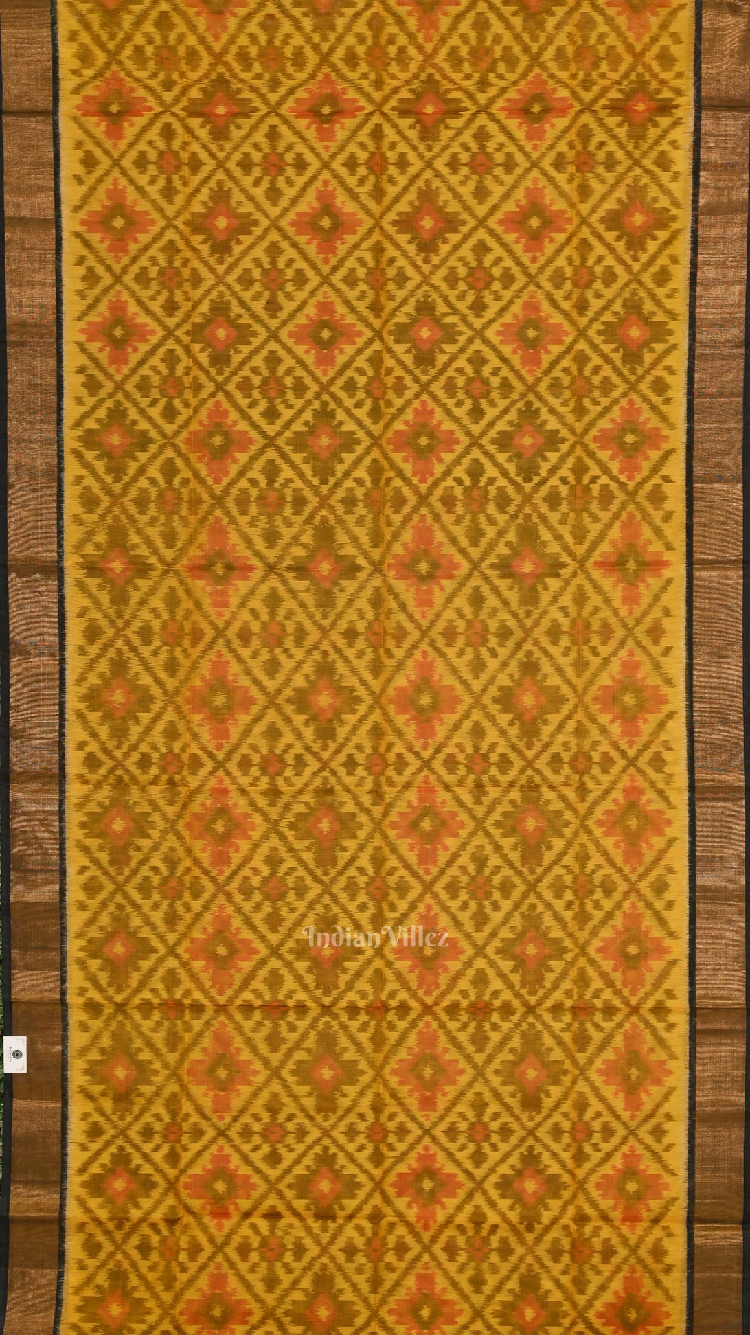 Yellow Black Pochampally Ikat Sico (Silk & Cotton) Saree with Zari Border