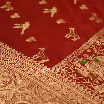 Deep Red Marriage Theme Pure Mashru Satin Silk Banarasi Saree