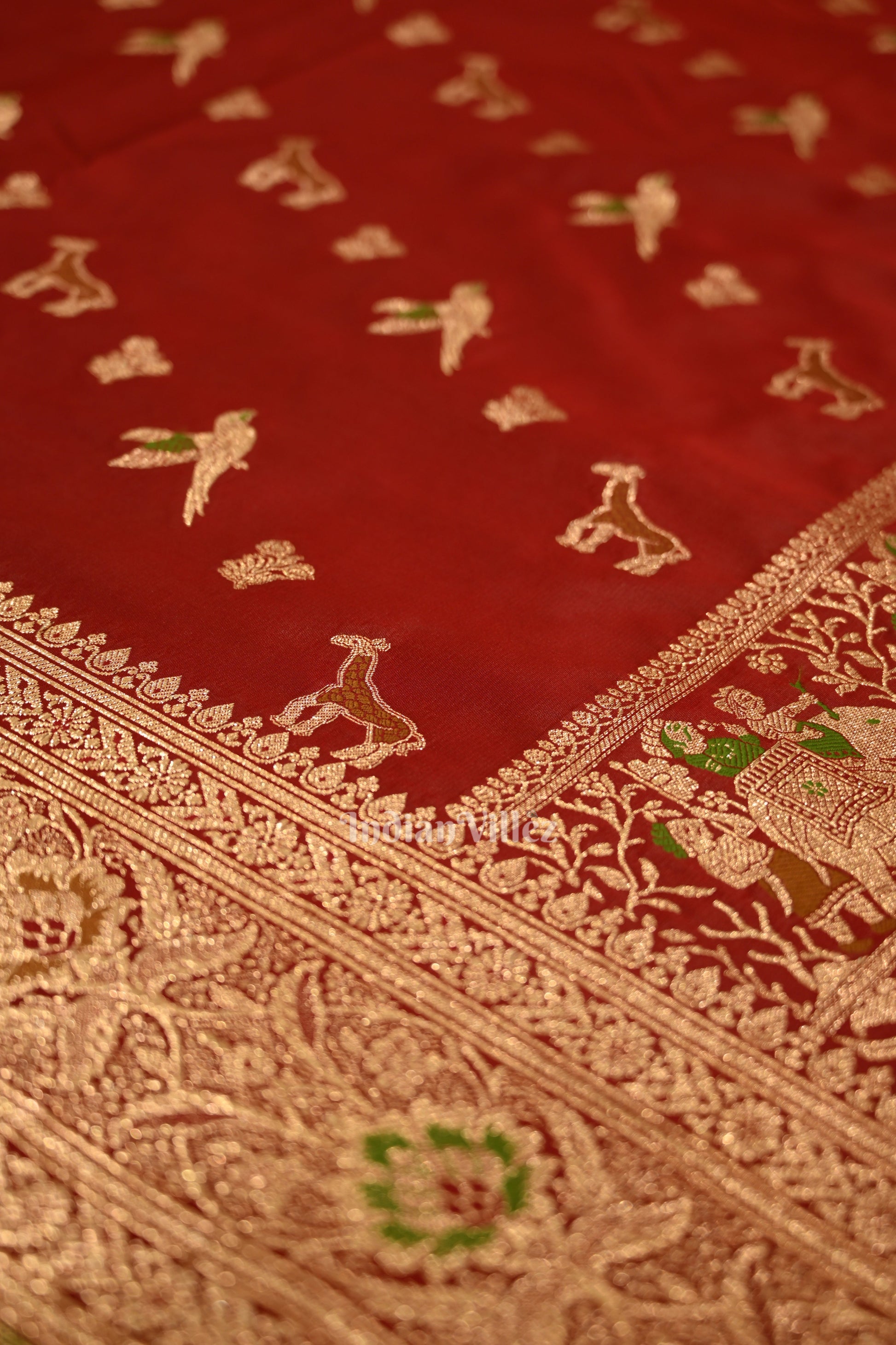 Deep Red Marriage Theme Pure Mashru Satin Silk Banarasi Saree