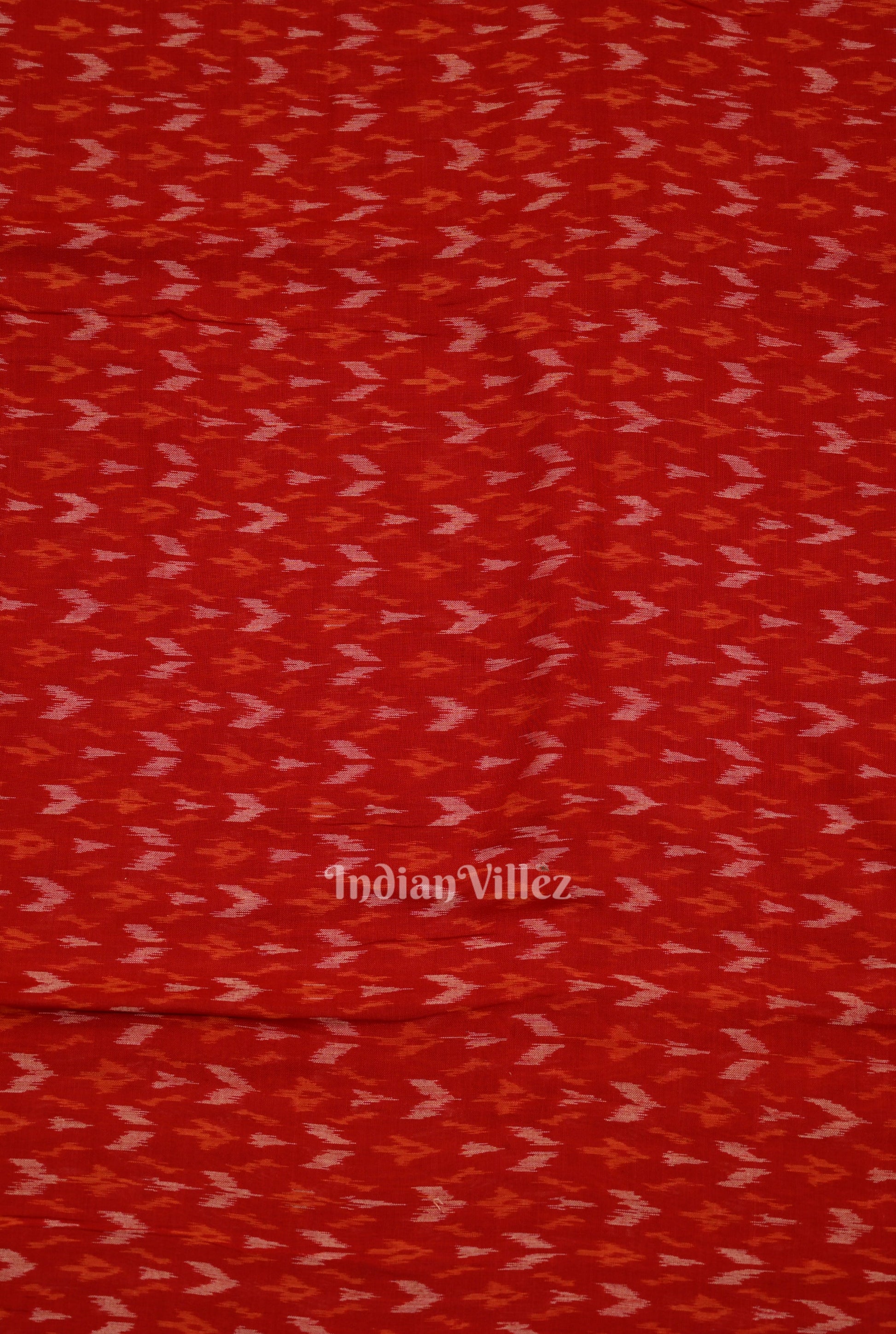 Deep Red Arrows Motif Sambalpuri Ikat Cotton Fabric