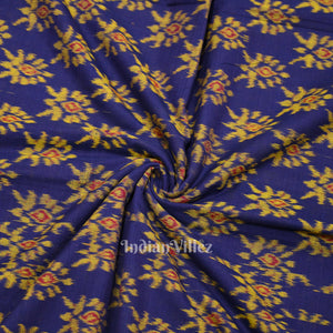 Blue Floral Theme Sambalpuri Ikat Cotton Fabric
