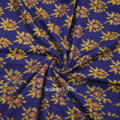 Blue Floral Theme Sambalpuri Ikat Cotton Fabric