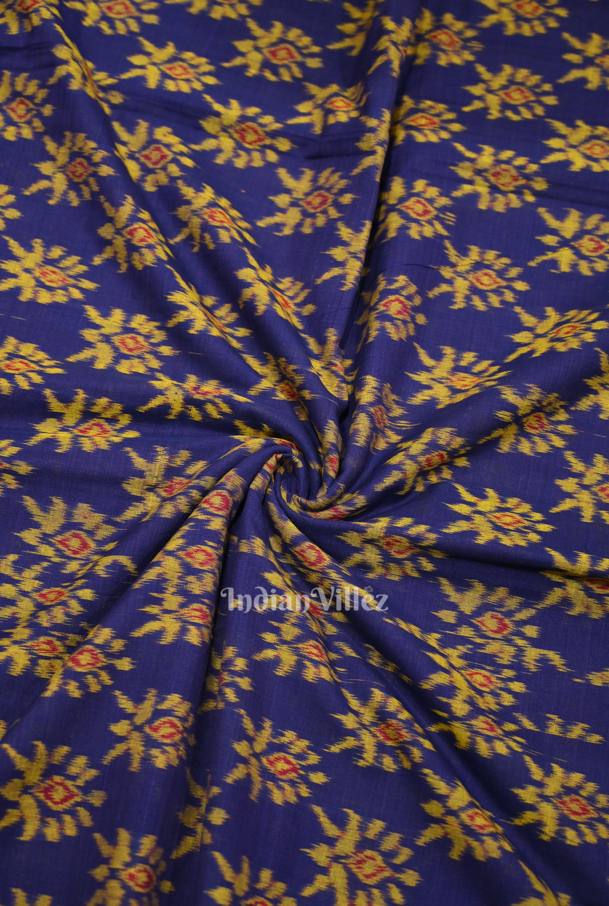 Blue Floral Theme Sambalpuri Ikat Cotton Fabric