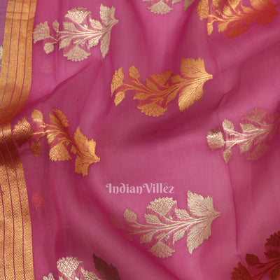 Lavendar Pure Kora Organza Banarasi Tissue saree
