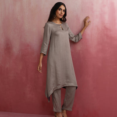 trueBrowns Grey High low Kurta Set