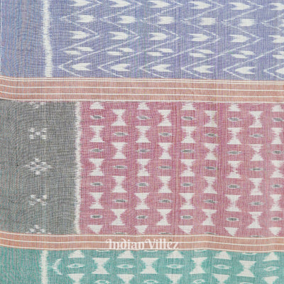 Blue Grey Odisha Sambalpuri Ikat Cotton Saree