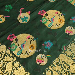 Leaf Green Tussar Khaddi Georgette Banarasi Saree
