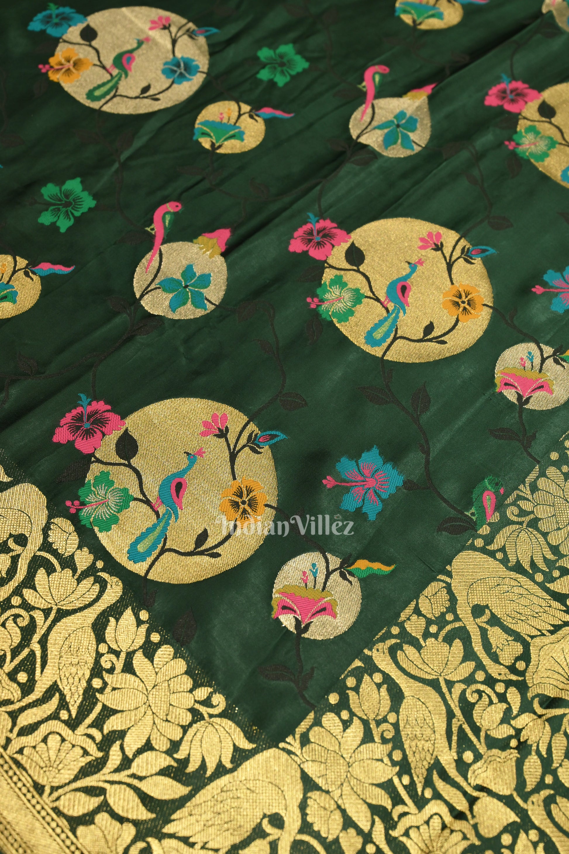 Leaf Green Tussar Khaddi Georgette Banarasi Saree