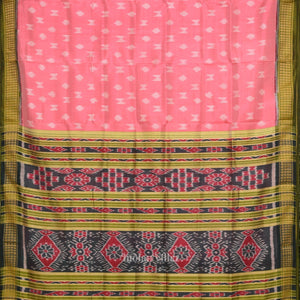Baby Pink Mehendi Green Odisha Ikat Khandua Silk Saree