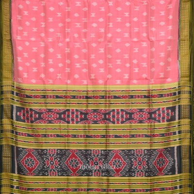 Baby Pink Mehendi Green Odisha Ikat Khandua Silk Saree