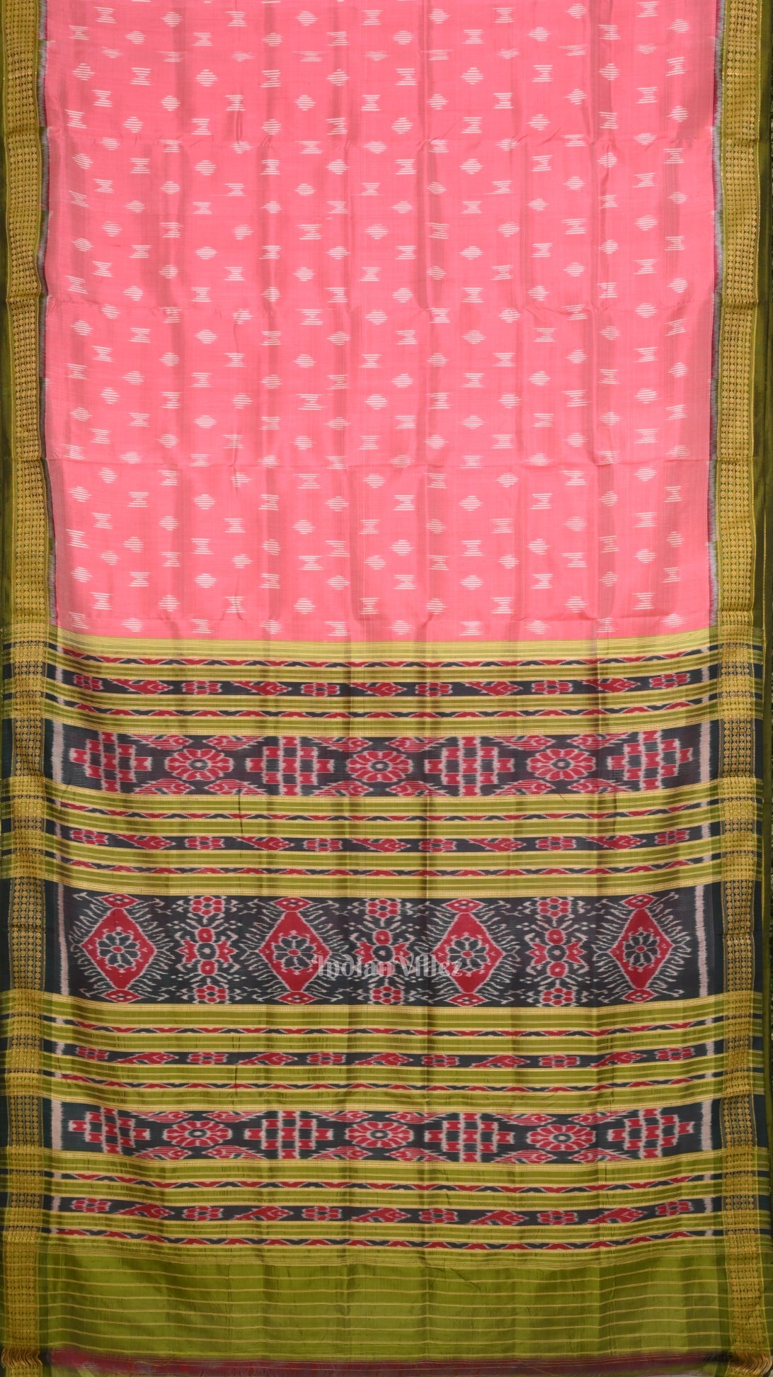 Baby Pink Mehendi Green Odisha Ikat Khandua Silk Saree