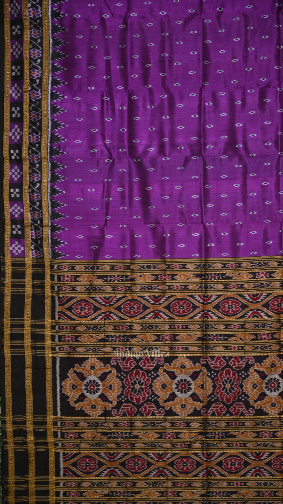 Purple Black Border Pasapali Odisha Ikat Khandua Silk Saree