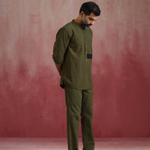 trueBrowns Men's Olive Cotton Co-ord set