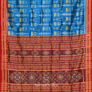 Aqua Blue Tribal Theme Odisha Handloom Khandua Silk Saree