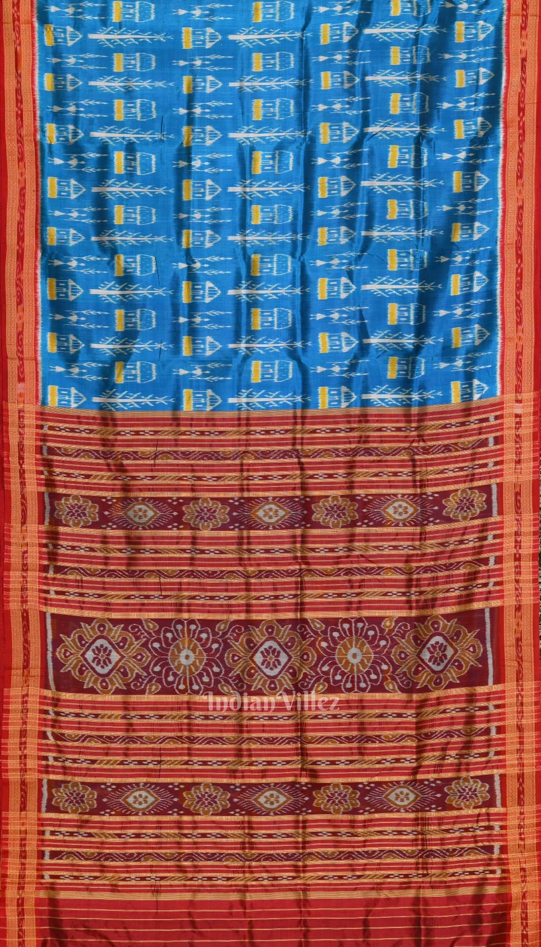 Aqua Blue Tribal Theme Odisha Handloom Khandua Silk Saree
