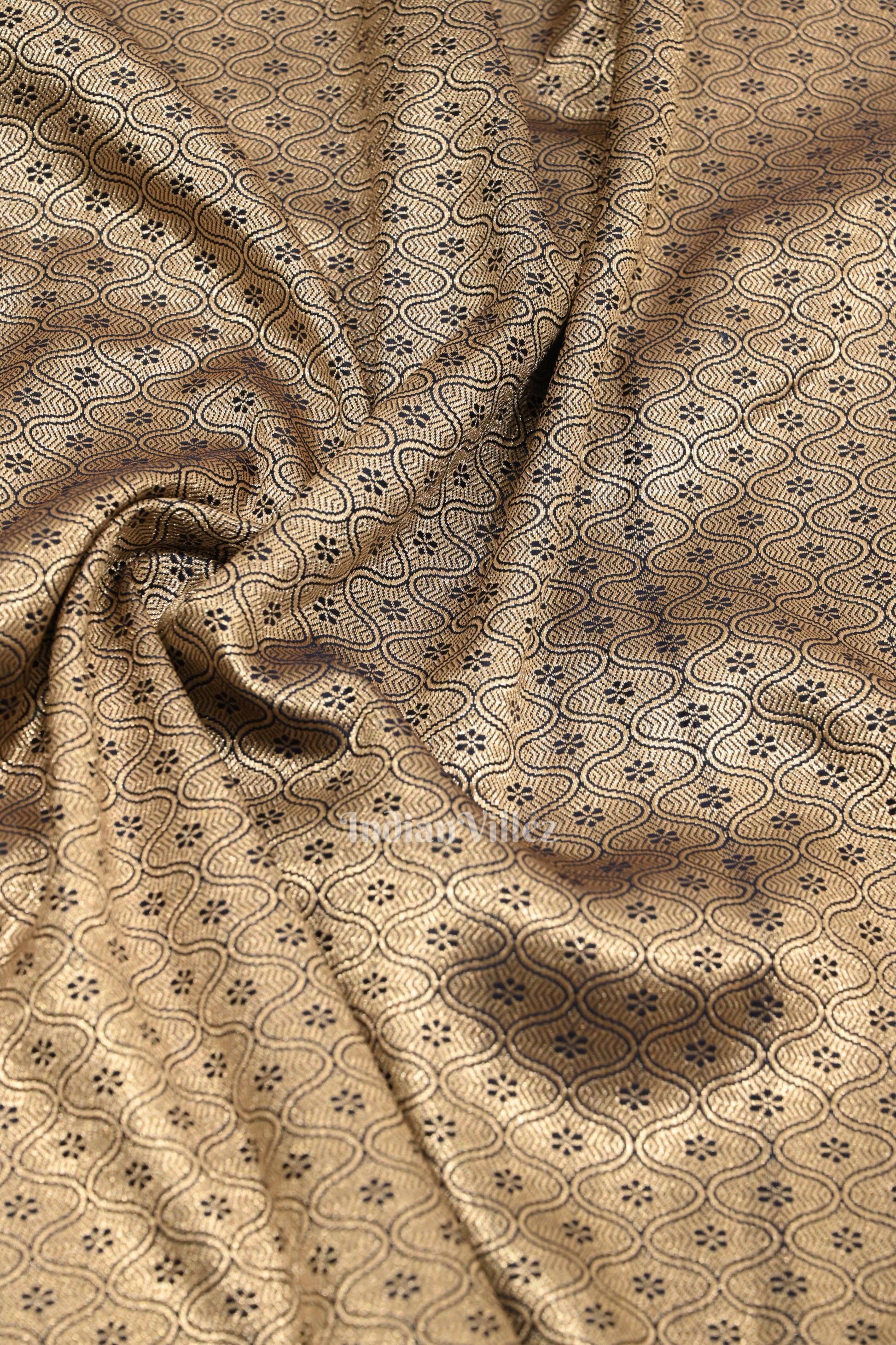 Navy Blue Flower Motif Mashru Satin Silk Banarasi Saree