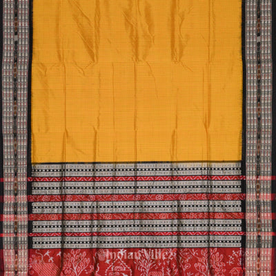 Mustard Yellow Black Checks Sachipar  Khandua Silk Saree
