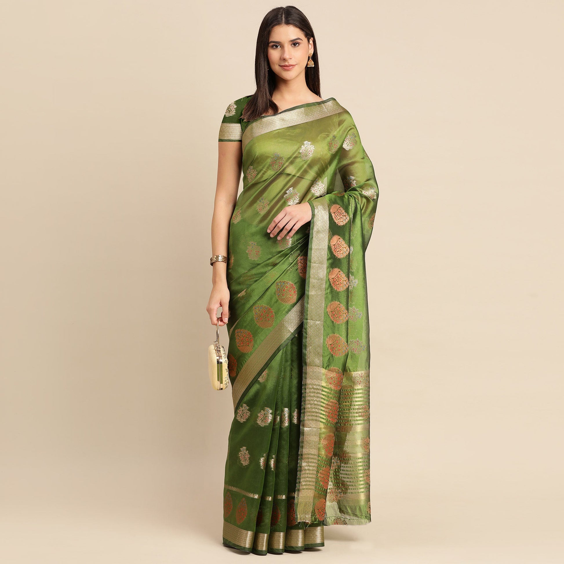 Mehendi Woven Organza Saree