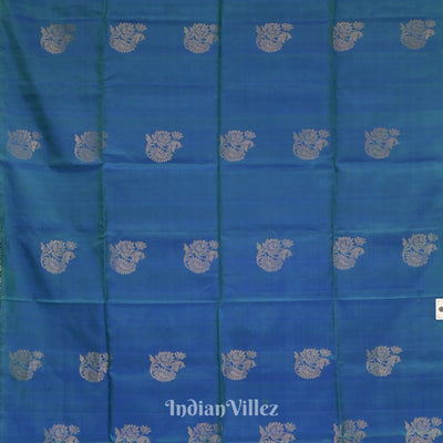 Blue Green Pure Kanjivaram Soft Silk Saree