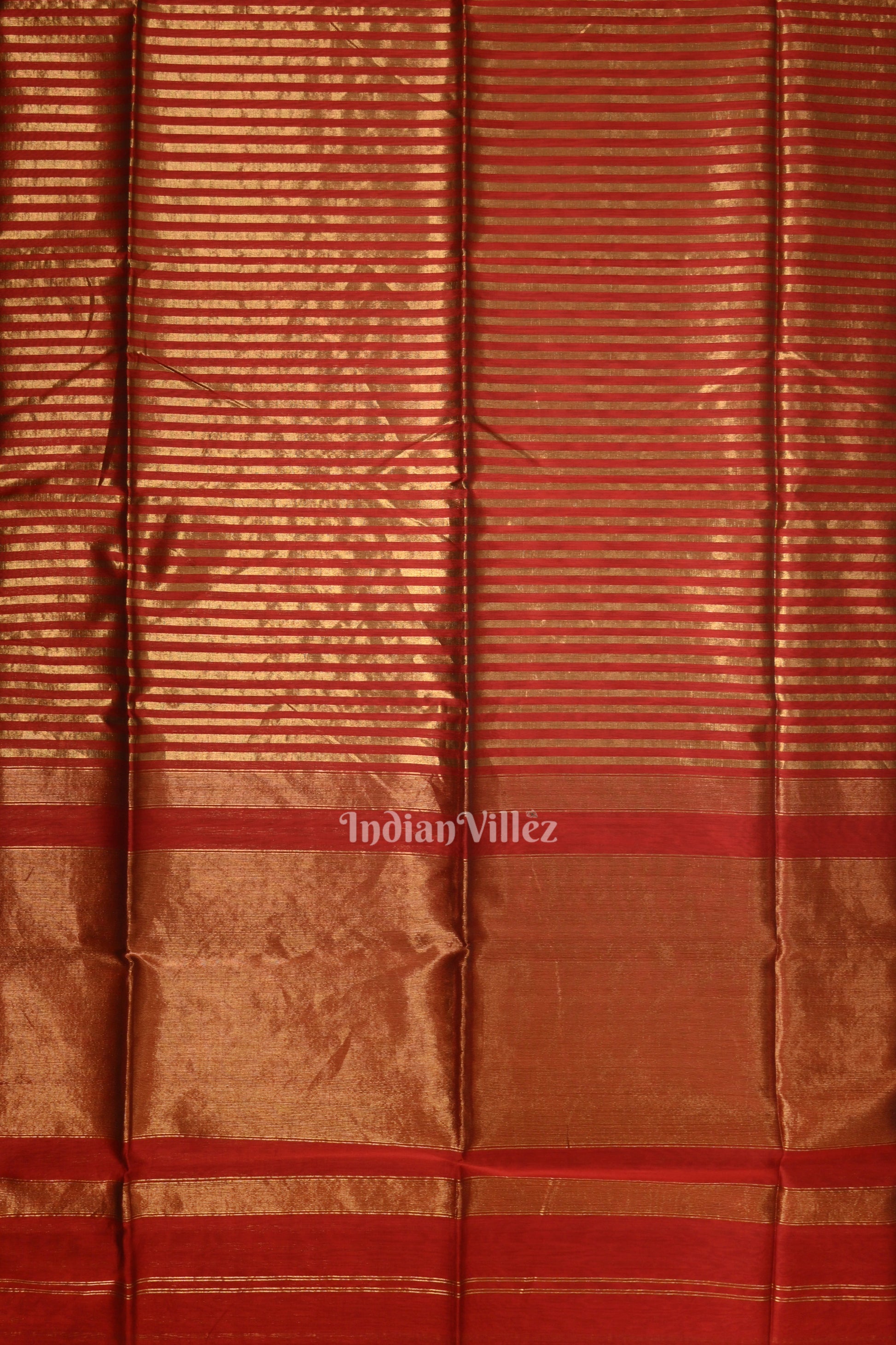 Red Stripped Pure Silk Cotton Maheshwari Saree