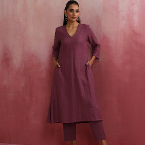 trueBrowns Light Purple Cotton Dobby Flared Kurta Set