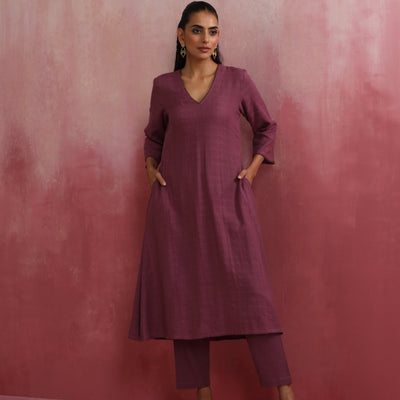 trueBrowns Light Purple Cotton Dobby Flared Kurta Set