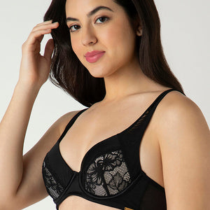 Glam Padded Non-Wired Plunge Bra - Black