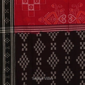 Rani Pink with Black Floral Theme Odisha  Sambalpuri Pure Cotton Saree