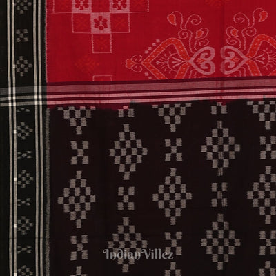 Rani Pink with Black Floral Theme Odisha  Sambalpuri Pure Cotton Saree