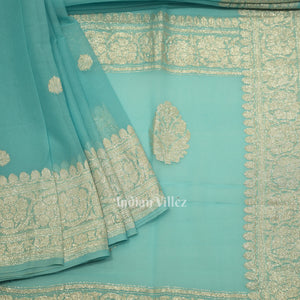 Light Blue Pure Khaddi Chiffon Banarasi Saree