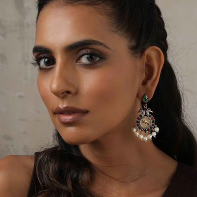 trueBrowns Silver Gold Tone Embossed Earrings
