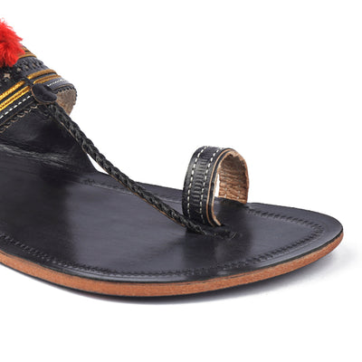 Black Handstitched Leather Kolhapuri Men Slipper