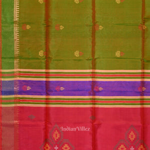 Mehendi Green Pink Pure Bishnupuri Silk Saree