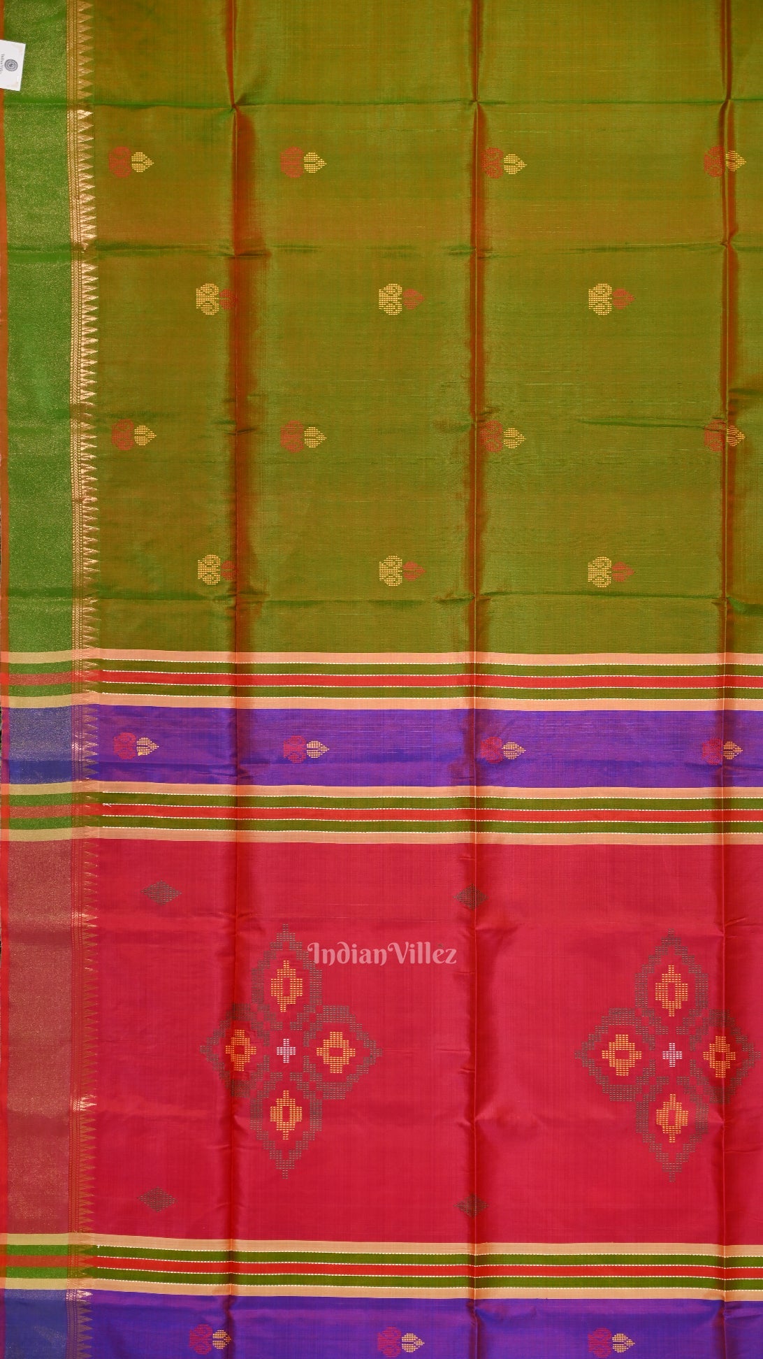 Mehendi Green Pink Pure Bishnupuri Silk Saree