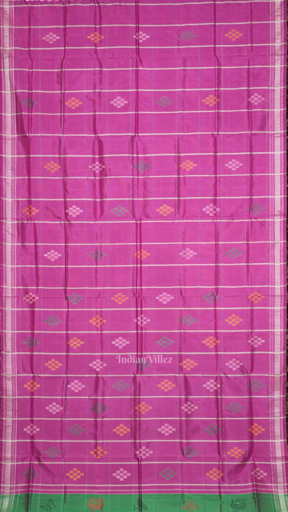 Rani Pink Body  Pasapali With Double Pallu Berhampuri Silk Saree
