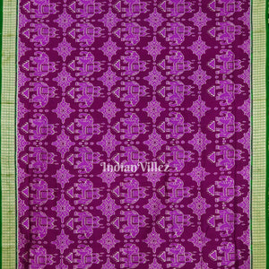 Maroon Elephant Theme Sambalpuri Ikat Silk Saree